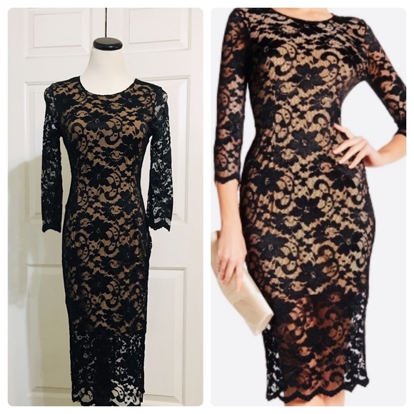 ABS Allen Schwartz Dresses & Skirts - ABS Black Lace Lined Midi Dress